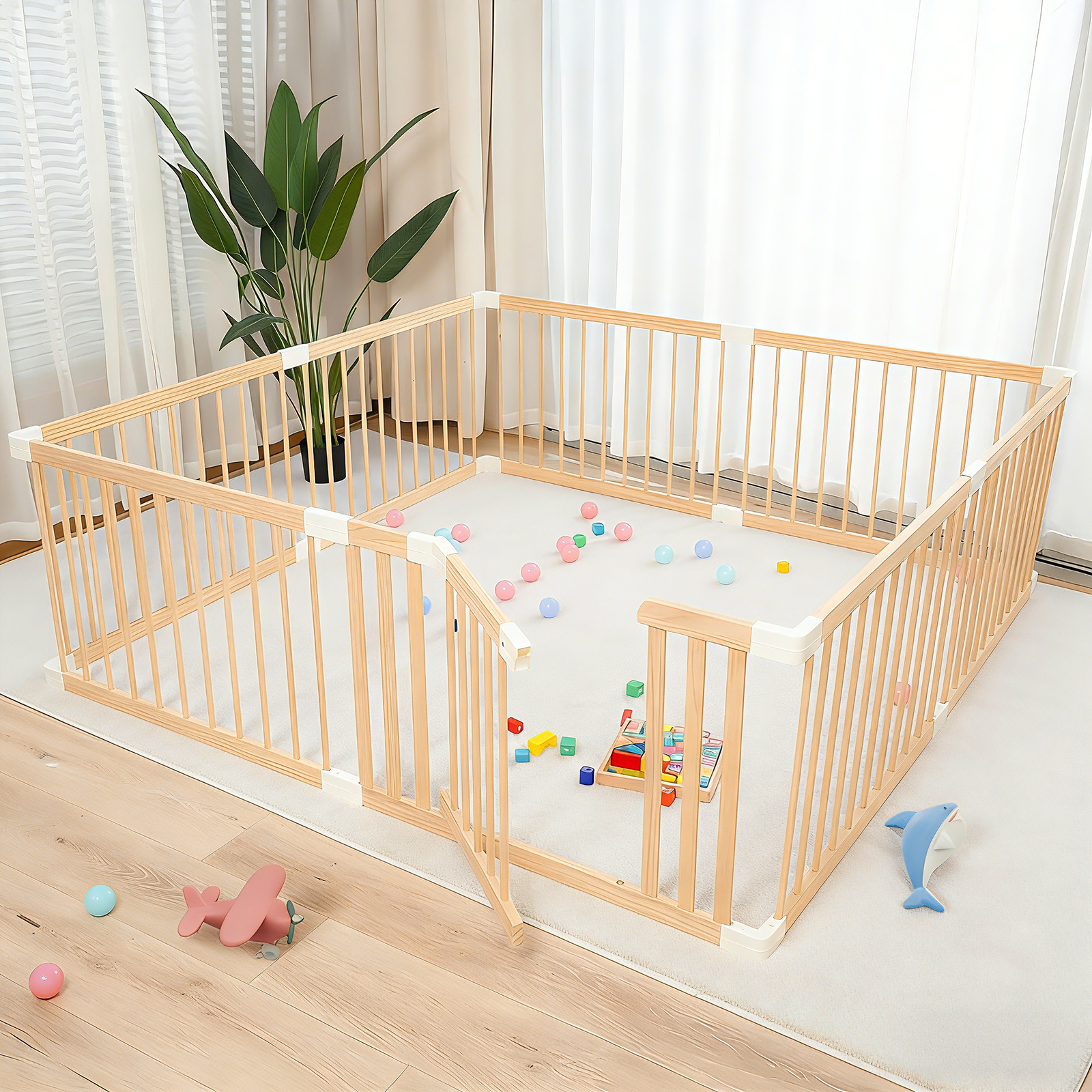 Extra Large Wooden Baby Playpen,Play Pen for Babies and Toddlers Kids Indoor,Security Playard Area Indoor,Easy to Assemble, Non-Collapsible (73x73x24 Inch)