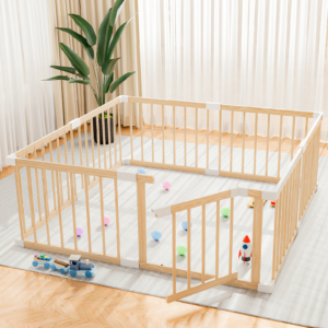 Baby Playpen,Wooden and Toddler Playpen,Play Pen for Babies and Toddlers Kids Indoor,Wooden Babies with Locking Baby Gate,Easy to Assemble,Play Pen Area Indoor, Non-Collapsible(53x53x24 Inch)