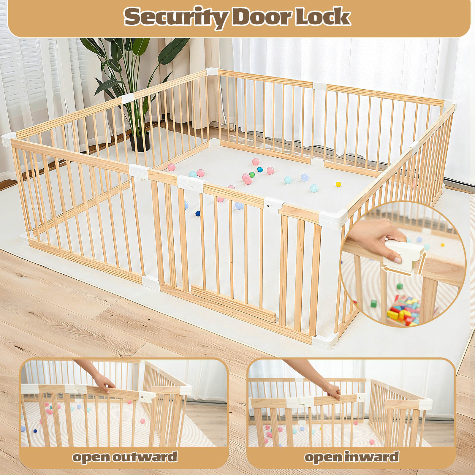 Extra Large Wooden Baby Playpen,Play Pen for Babies and Toddlers Kids Indoor,Security Playard Area Indoor,Easy to Assemble, Non-Collapsible (73x73x24 Inch) - Image 4