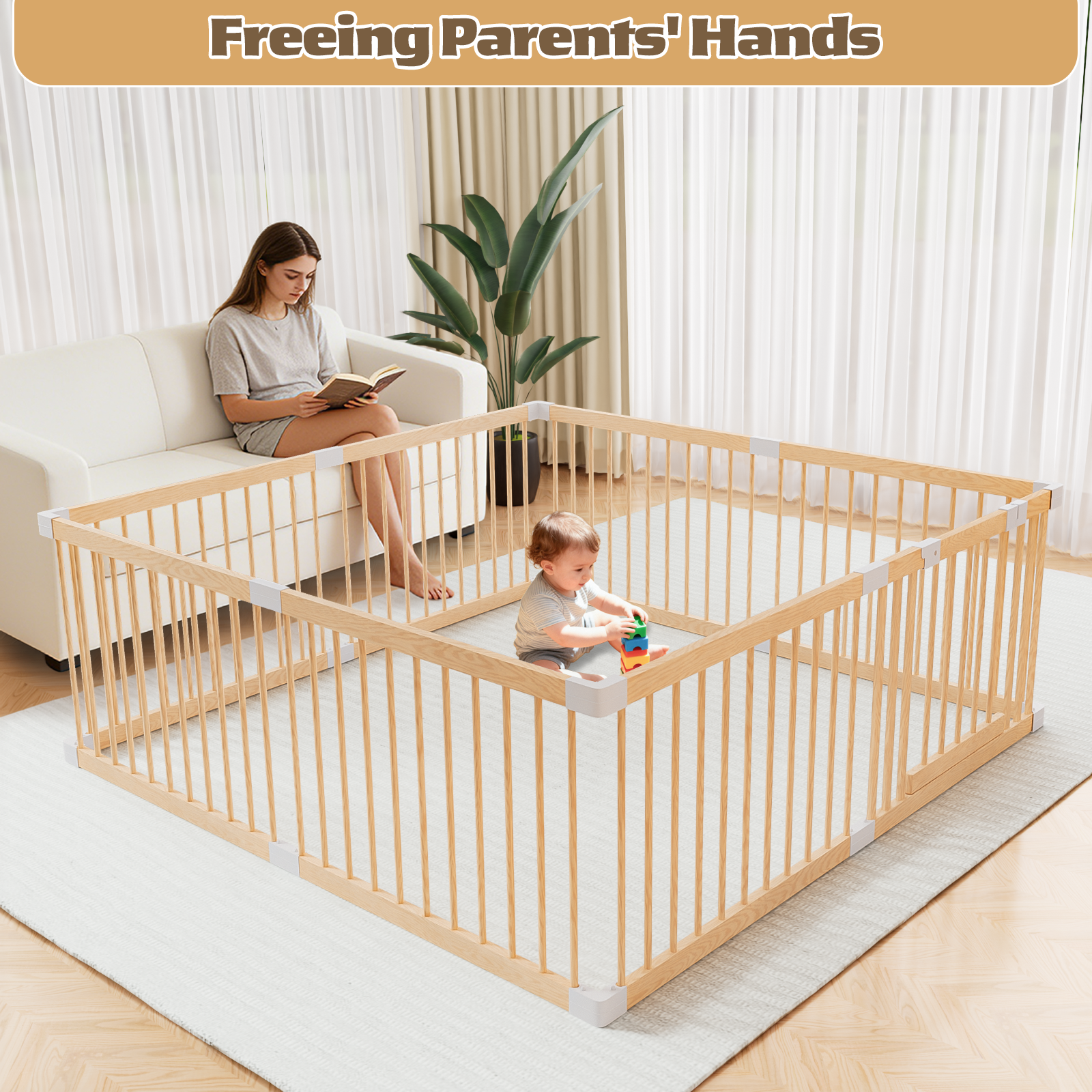 Extra Large Wooden Baby Playpen,Play Pen for Babies and Toddlers Kids Indoor,Security Playard Area Indoor,Easy to Assemble, Non-Collapsible (73x73x24 Inch) - Image 5